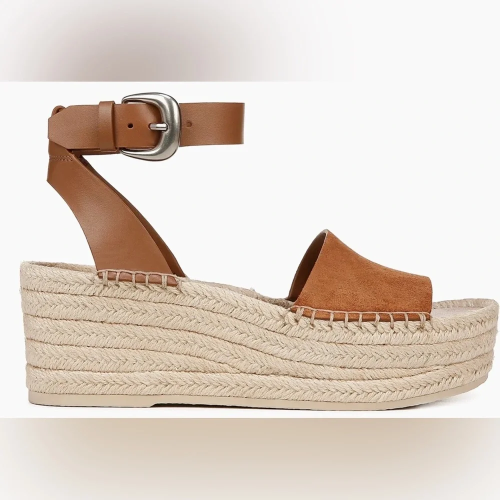Vince Belisa Ankle Strap Leather/suede Espadrille Platform Wedge Sandal Sz 8